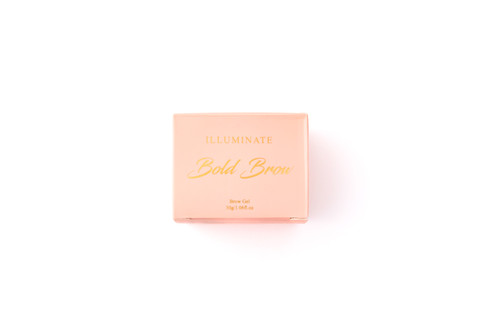 Bold Brow beauty product for eyebrows which is in a baby pink box with gold writing and is sitting on a white backdrop. 